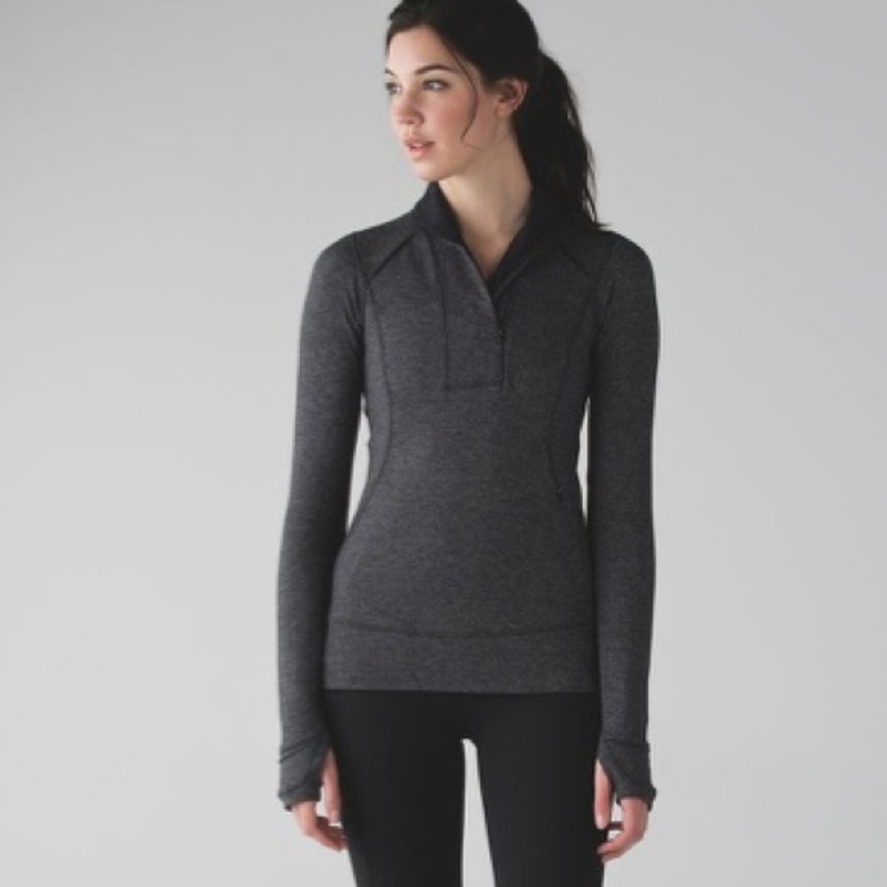 Lululemon Think Fast Pullover Heathered Herringbone Heathered Black Rulu Size 4 - Picture 1 of 13